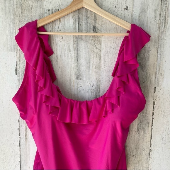 J. Crew Hot Pink Ruffle Scoopback One-Piece Swimsuit Bathing Suit Plus Size 24 - Picture 4 of 14